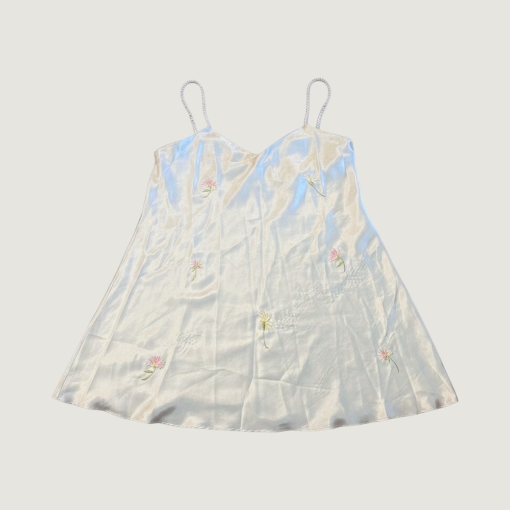 Secret Treasures Nightgown XL Floral Embroidered Satin A-Line Sleepwear Blue VTG
